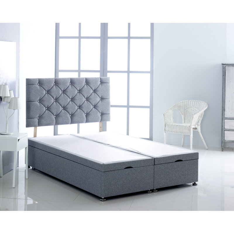 Fielder Upholstered Ottoman Storage Bed, Super King (6'), Silver