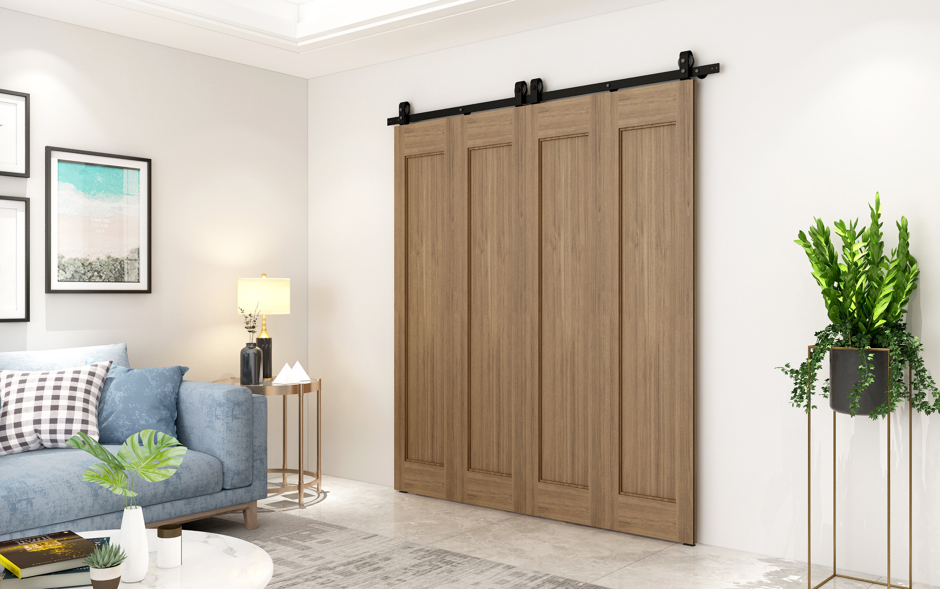 Calhome BiFold Top Mount Sliding Standard Double Door Barn Door