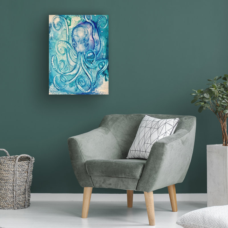 Art mural sur toile tendue - «Curious Octopus» par Amy Tieman pour décoration de salon, de chambre à coucher ou de bureau - 24 x 32