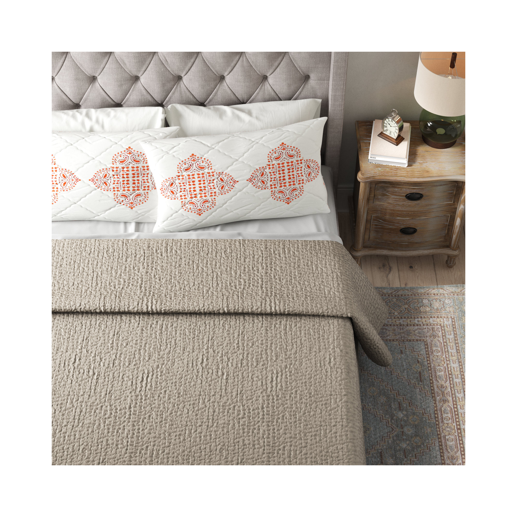 Tasmin Velvet Quilt, Pebble Beige, Queen Quilt