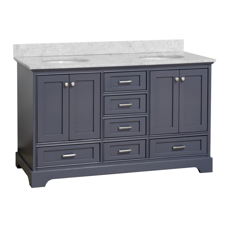 Larosa 60'' Double Bathroom Vanity with Top, Marine Gray, Carrara Marble