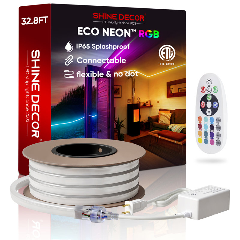 Shine Decor 120V Waterproof LED RGB Neon Rope Lights with Remote, 396" L