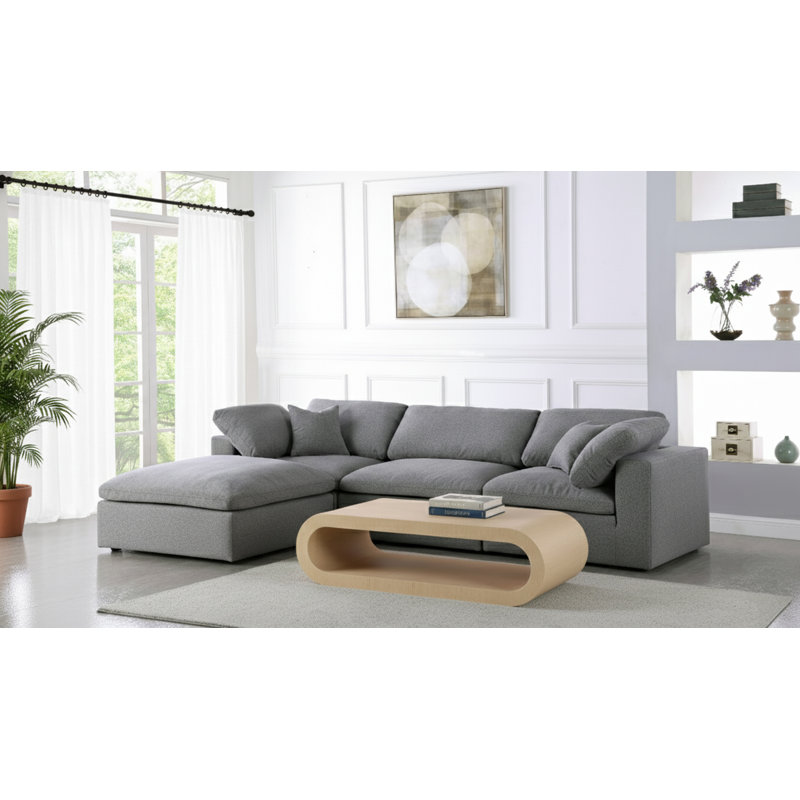 Burrows Upholstered L-Shaped Sectional Reversible, Grey Linen Textured Fabric