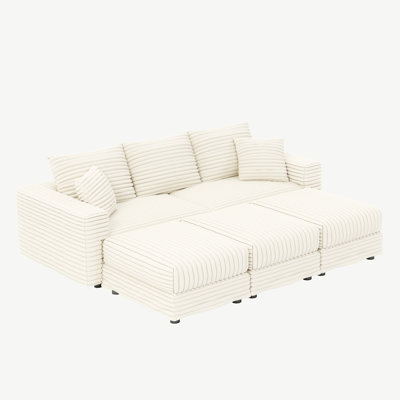 82.7" Corduroy 3 - Seat , Multi Functional Ottomans, Full Body Support, Comfortable Seating With Cloud Couch, Easy Assembly