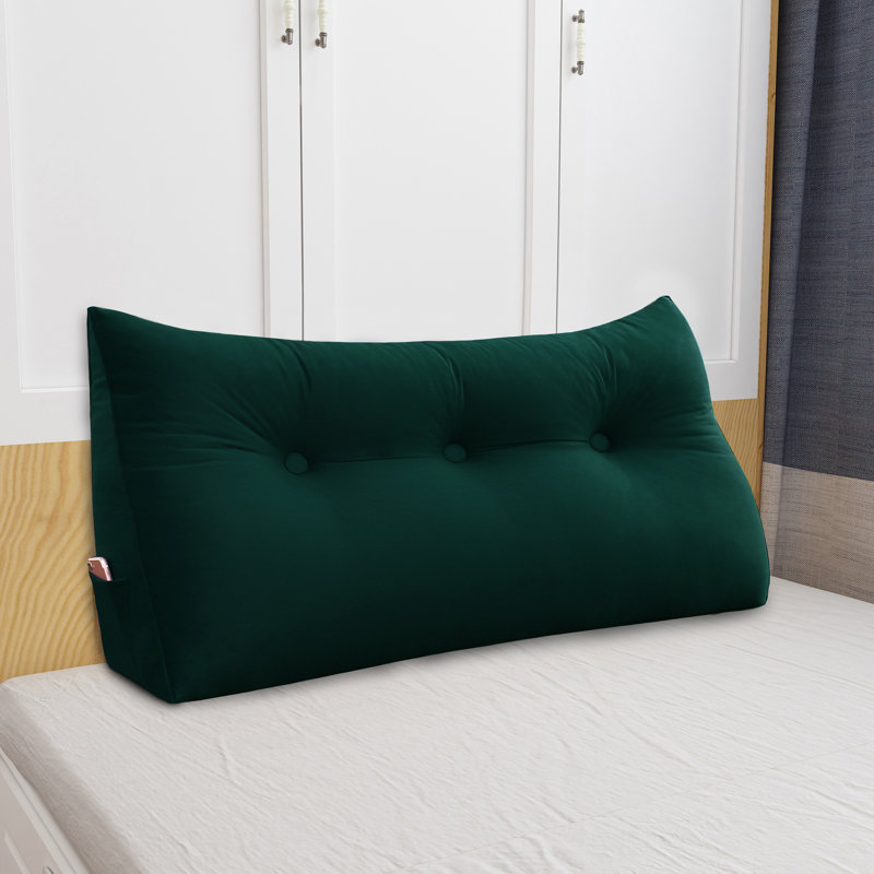 Support de dossier triangulaire en velours, Lit double, Vert foncé