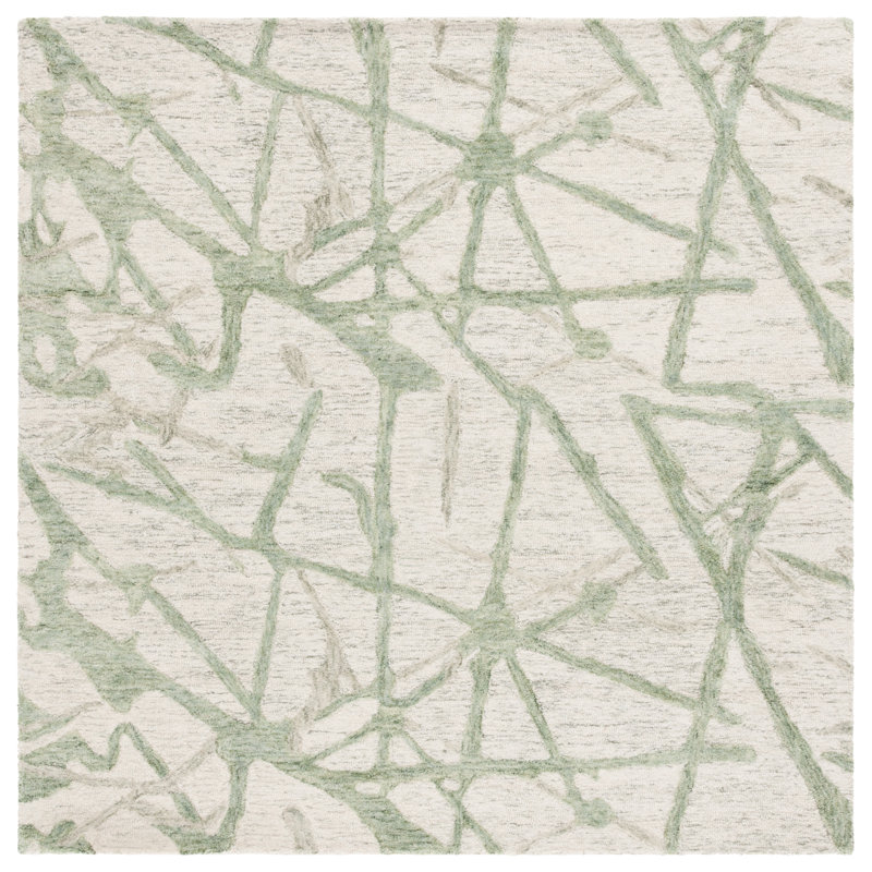Tapis abstrait en laine / coton touffeté à la main Khloie, Carré 6 pi