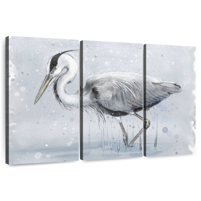 Brampt Gray And White Heron, 32" H x 50" W