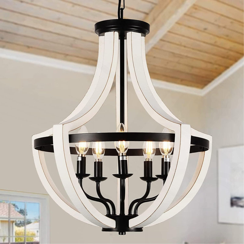 Lustre blanc moderne en bois massif S, H 62,6 po x l 19 po x P 19 po, Blanc