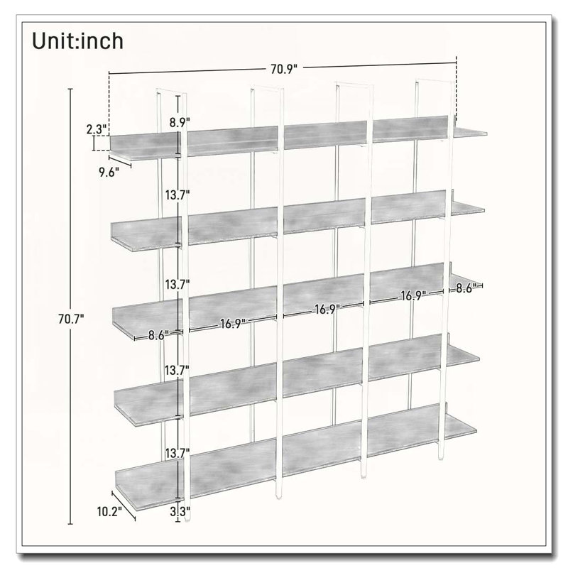 5 Tier Bookcase Home Office Open Bookshelf, Black