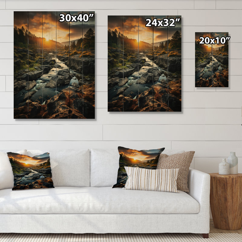 Coucher de soleil à West Virginia Landscape - impression de paysages sur bois de pin naturel, H 20 po x l 10 po x P 0,78 po