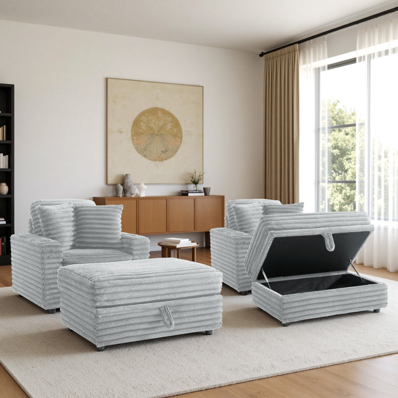 Upholstered Armchair with Footstool, Grey