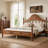 Queen Size Solid Pine Platform Bed with Chic Curved Headboard, Slatted Support, No Box Spring Needed, Antique Brown