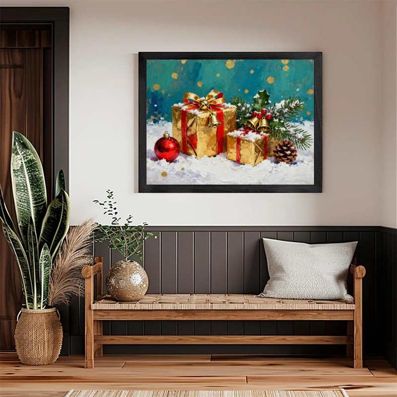 Cadre noir, peinture à l'huile, cadeau, art mural, décoration festive de luxe, H 9 po x l 11 po
