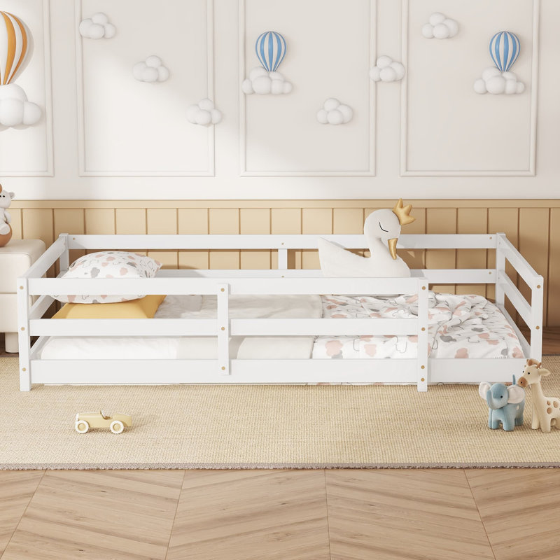 Lit de sol avec clôture Montessori, Twin, White