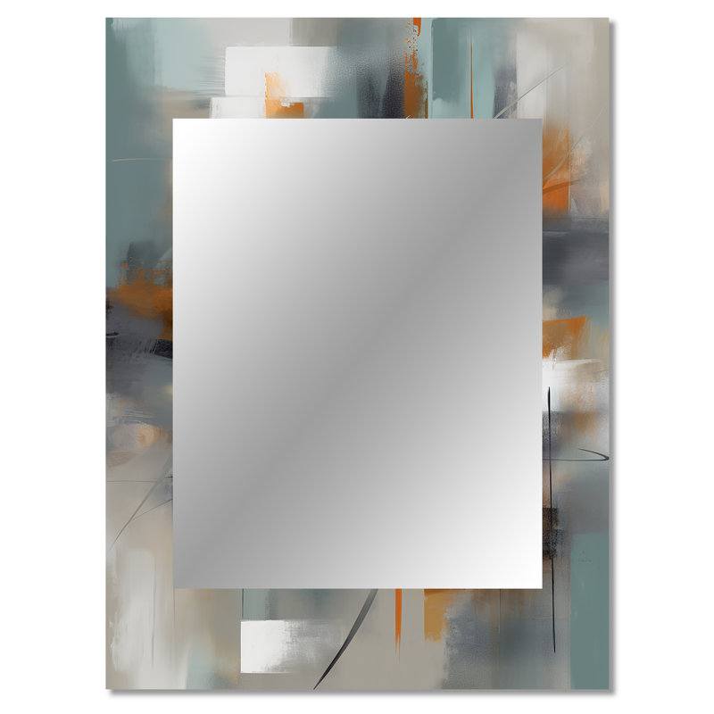 Abstract Design Shapes III - Abstract Collages Decorative Wall Mirror, Orange Mirror, Printed Metal Art, 40" x 30"