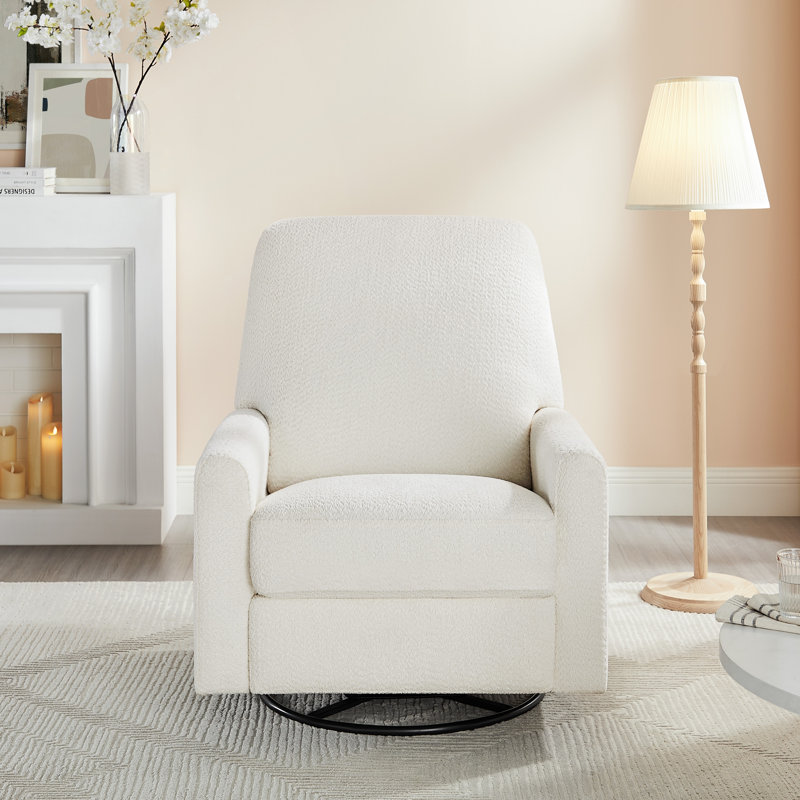 31.5 Inch Boucle Swivel Glider Power Recliner, White 