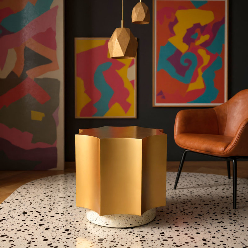 Table de bout à piédestal en fer beige 20 po