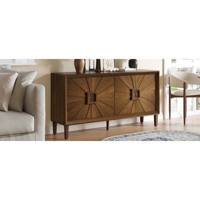 Crédence 60 po rustique American Farmhouse - Meuble de rangement symétrique Sunburst et meuble télé - Brun antique