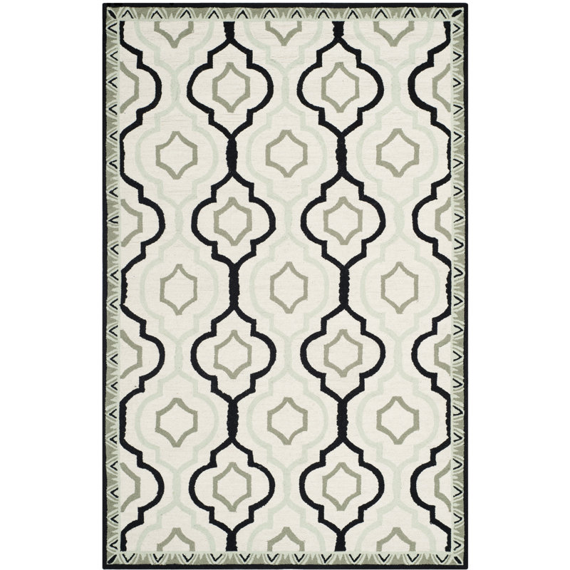 Jonsson Hand Hooked Wool Pile Geometric Rug, Rectangle 5'3" x 8'3"