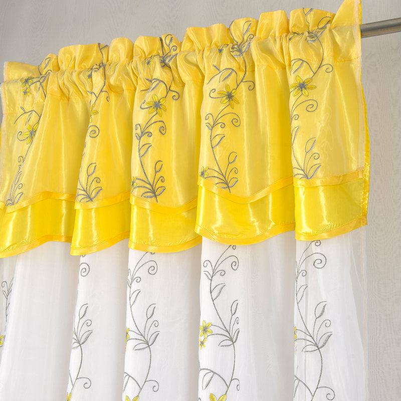 Panneau de rideau de fenêtre brodé avec cantonnière Priscilla, Jaune