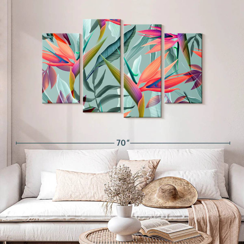 Harnek, oiseau de paradis, fleurs, H 32 po x l 52 po