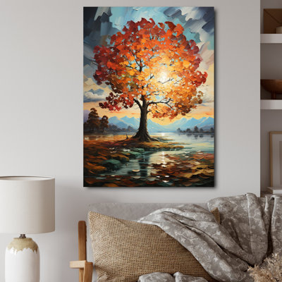 Orange, bleu sarcelle, érable majestueux, érable, art mural encadré