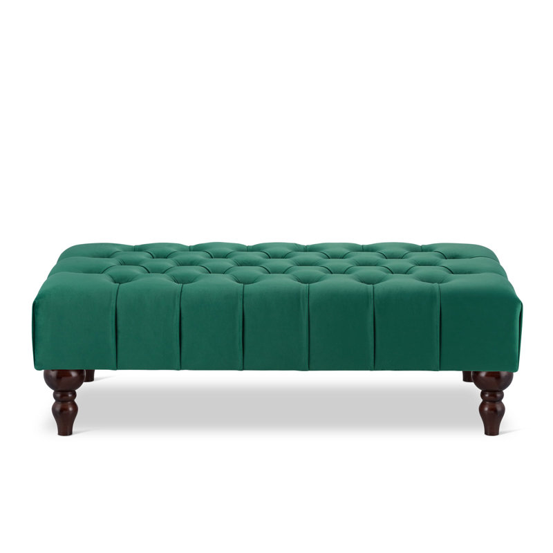 Ainura 100cm Wide Velvet Tufted Rectangle Solid Colour Cocktail Ottoman, Bottle Green, Brown/Nut