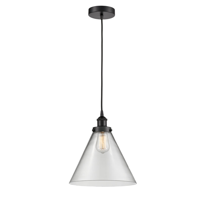 Mini-luminaire suspendu 1 lumière Cone, Clair, Noir mat