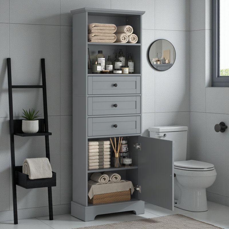 Armoire de salle de bain autoportante, Gris