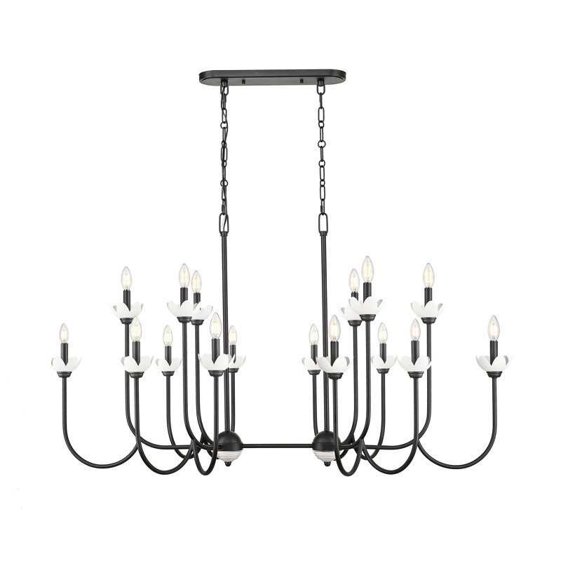 Lustre linéaire moderne Burgett, H 30,5 po x l 30,75 po x P 56 po, Noir mat, 16 lumières