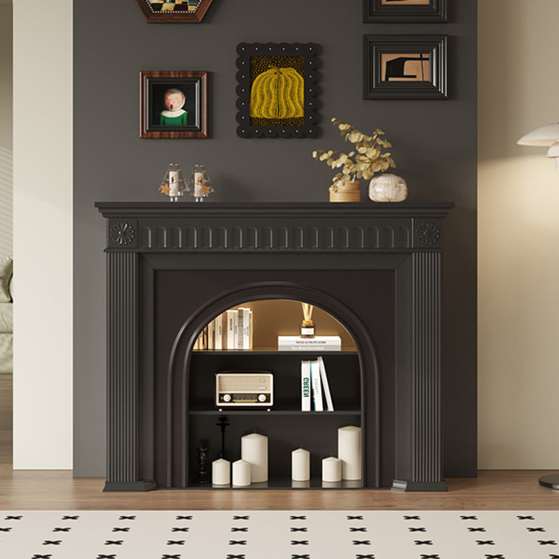 White Solid Wood Electric Fireplace, Black, 43.31" H x 39.37" W x 12.6" D 