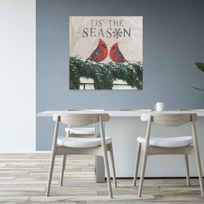 Art contemporain de Noël avec deux oiseaux et animaux, H 32 po x l 32 po