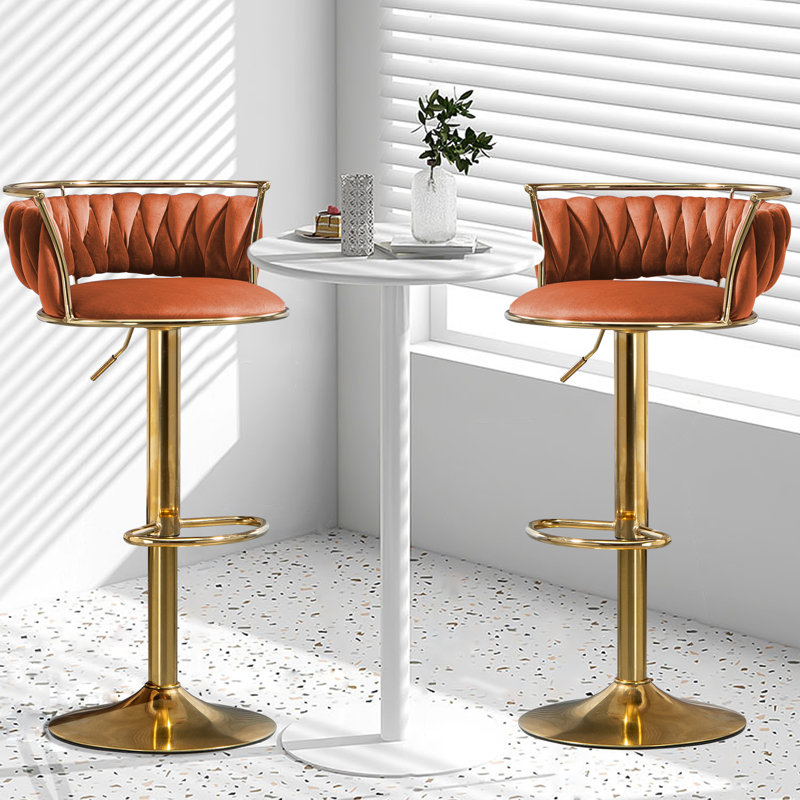 Tabouret de bar pivotant avec dossier Ginko, Orange, Doré