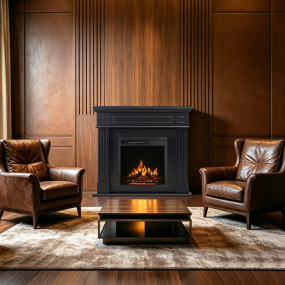 Manteau de cheminée électrique 43,3 po de large, foyer en bois autoportant pour téléviseur de 55 po ou moins
