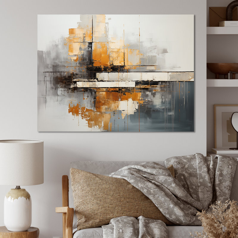 «Lakehouse Foilage Solitude - Abstract Wall Art Living Room», H 24 po x l 32 po x P 1 po, Toile tendue