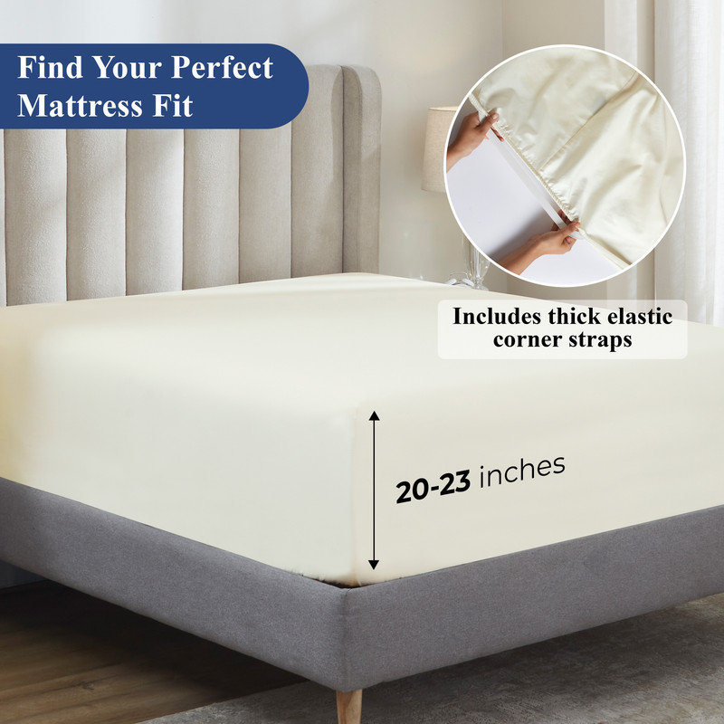 Apus Cotton Solid Perfect Fit Deep Pocket Fitted Sheet, California King Sheet Set with 2 Pillowcases, Ivory