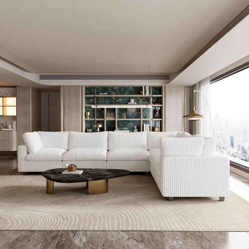 Upholstered L-Shaped Sectional, Fausse fourrure beige