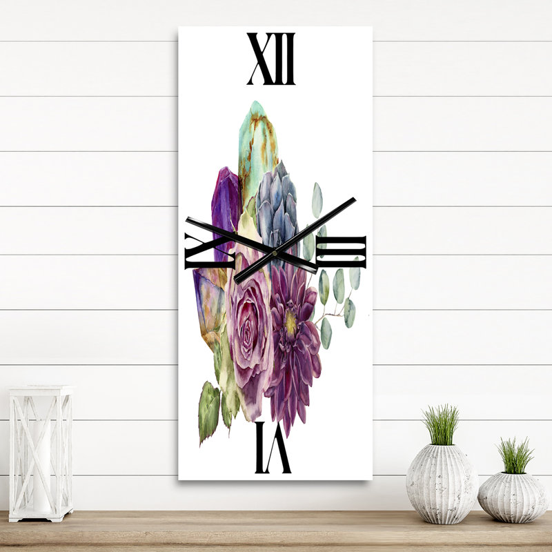 Horloge murale Bouquet de fleurs avec plantes grasses Eucalyptus, Petit