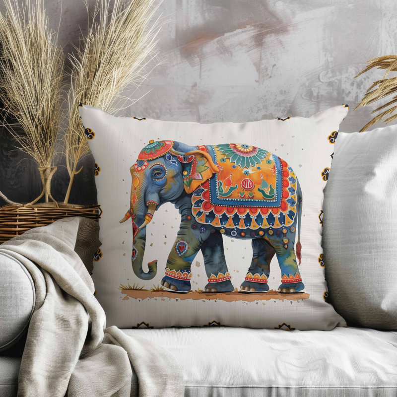 Coussin décoratif en faux suède, Square 26", Bleu / beige / orange / crème