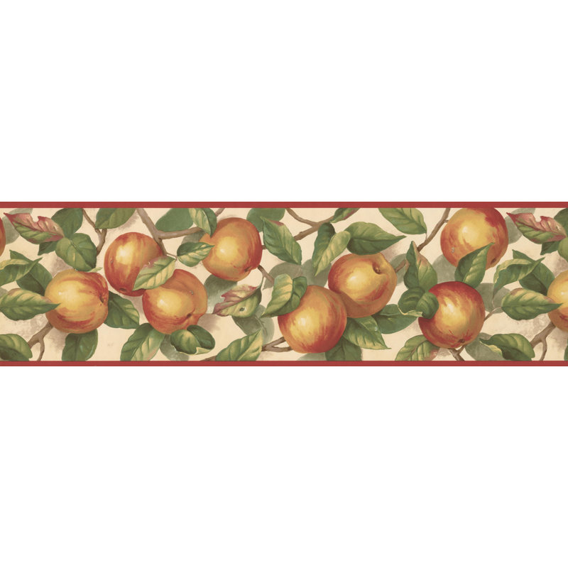 Bordure de papier peint à motif rétro pomme sur branches L 15 pi x l 7 po