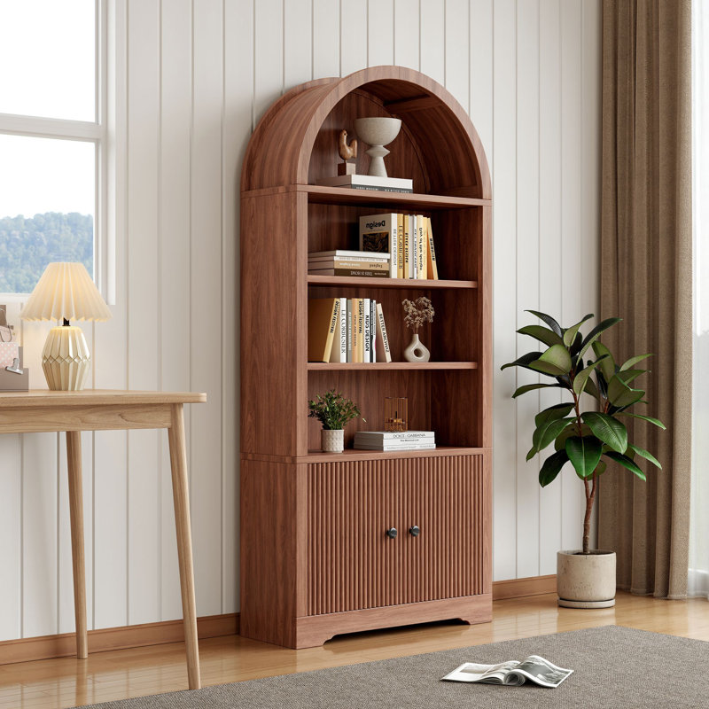 70.08"H Arched Storage Bookcase, Walnut