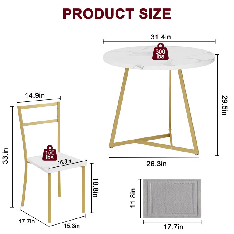 Ensemble de table de salle à manger pour 2 personnes, table de cuisine ronde et chaises pour 2, ensemble de table de salle à manger moderne 3 pièces