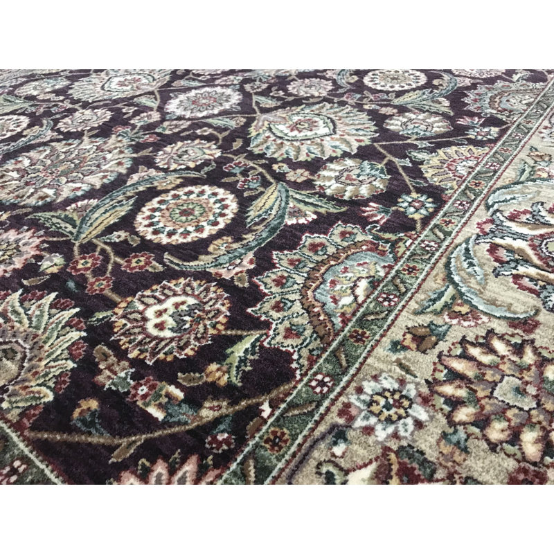 Hand-Knotted High-Quality Aubergine and Beige Area Rug