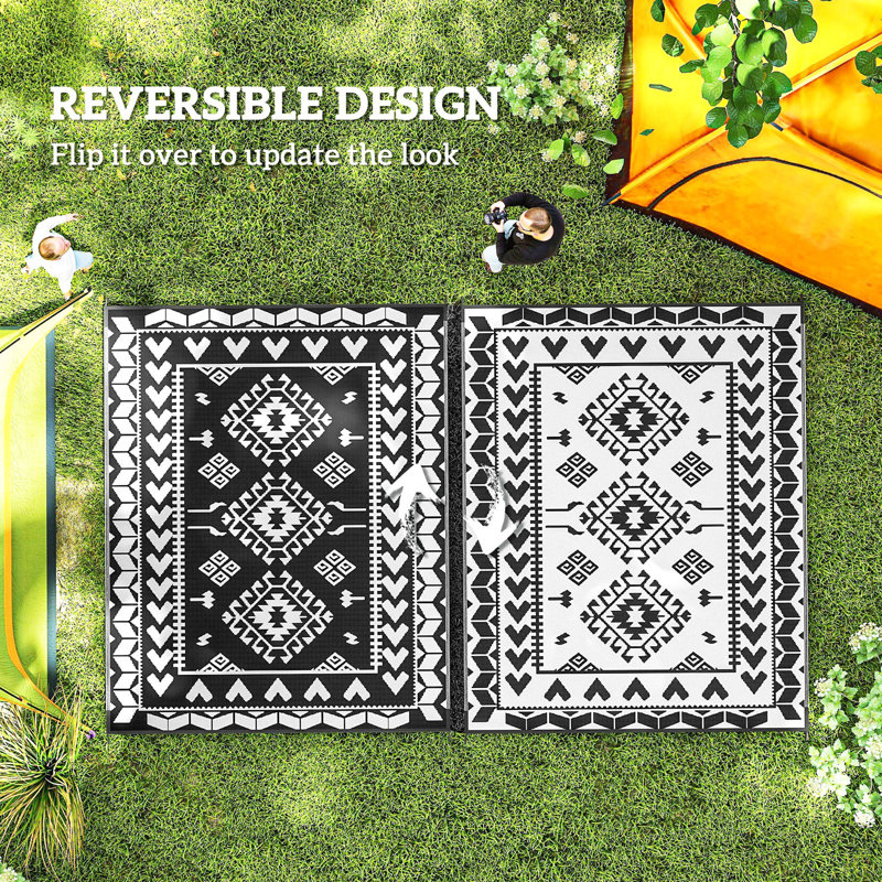 Patio Rug For Decor,Portable Outside Camping Area Carpet Mat,Reversible Rug,For Indoor And Outdoor, Rectangle 8' x 10'