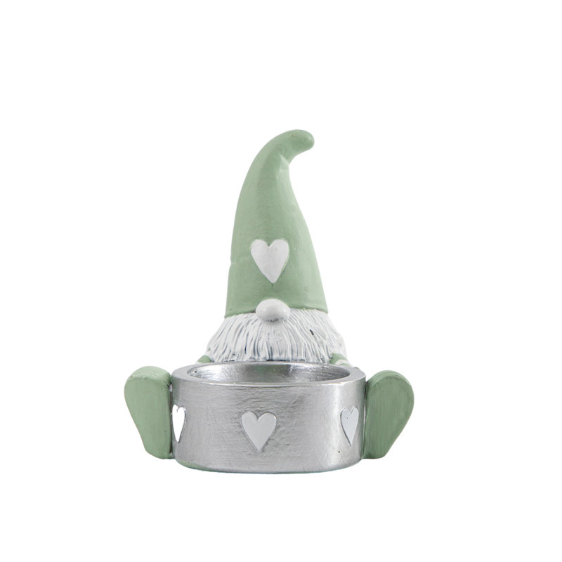 Polyresin Tabletop Tealight Holder, Green/Silver