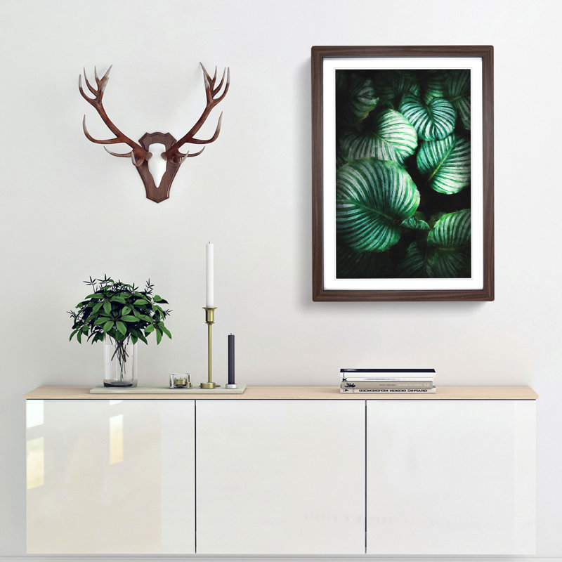 Gathered Green Plant Leaves - Picture Frame Painting Print, 45cm H x 33cm W x 2cm D, Walnut Framed