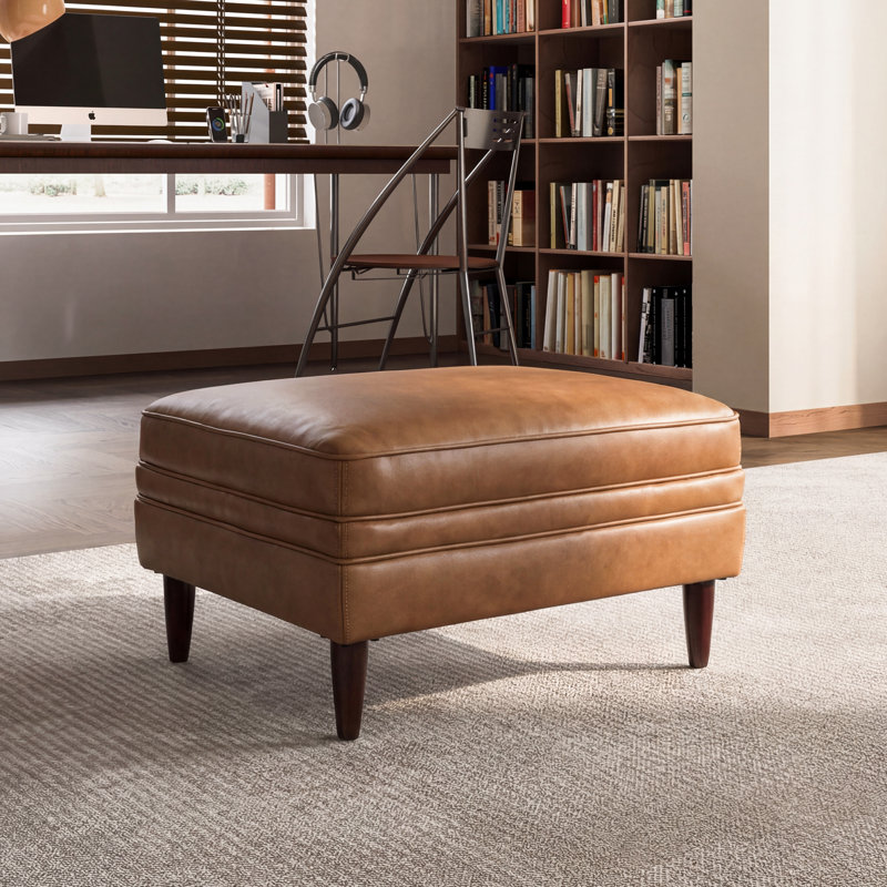Leyla Genuine Leather 30.31" Ottoman, Honey