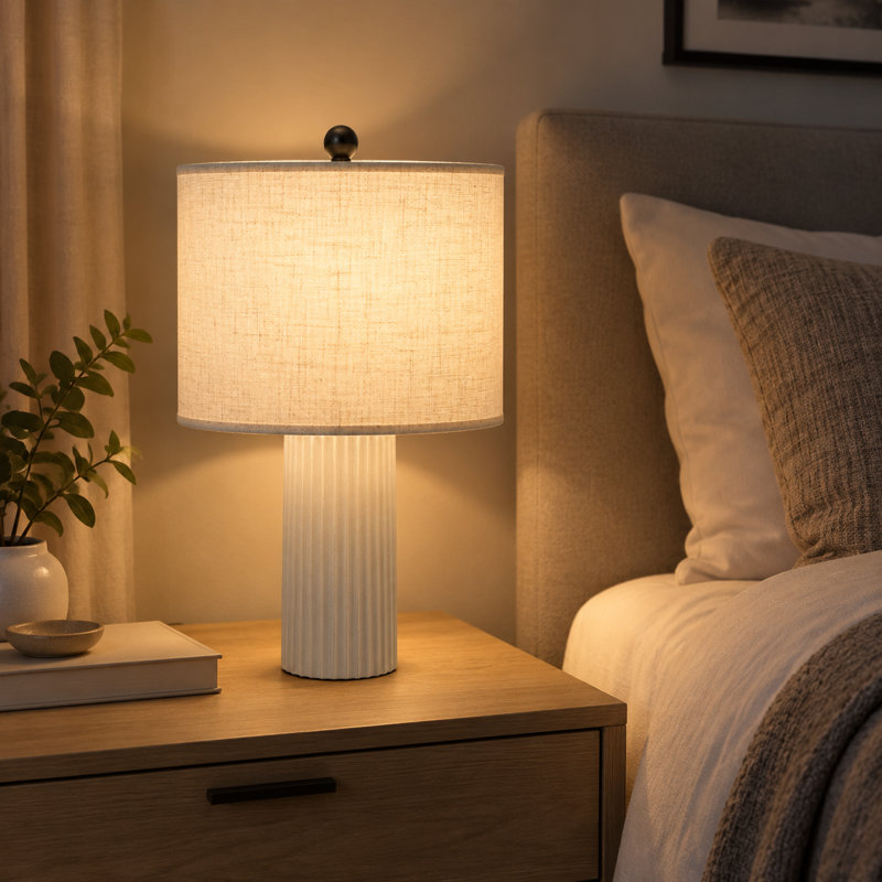 Ensemble de 2 lampes de table en béton cannelé 22,4 po, blanc, paquet de 2