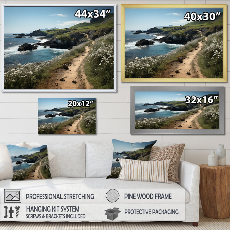 " Coastal Path III ", Natural Floater Framed, 34" H x 44" W x 1.5" D