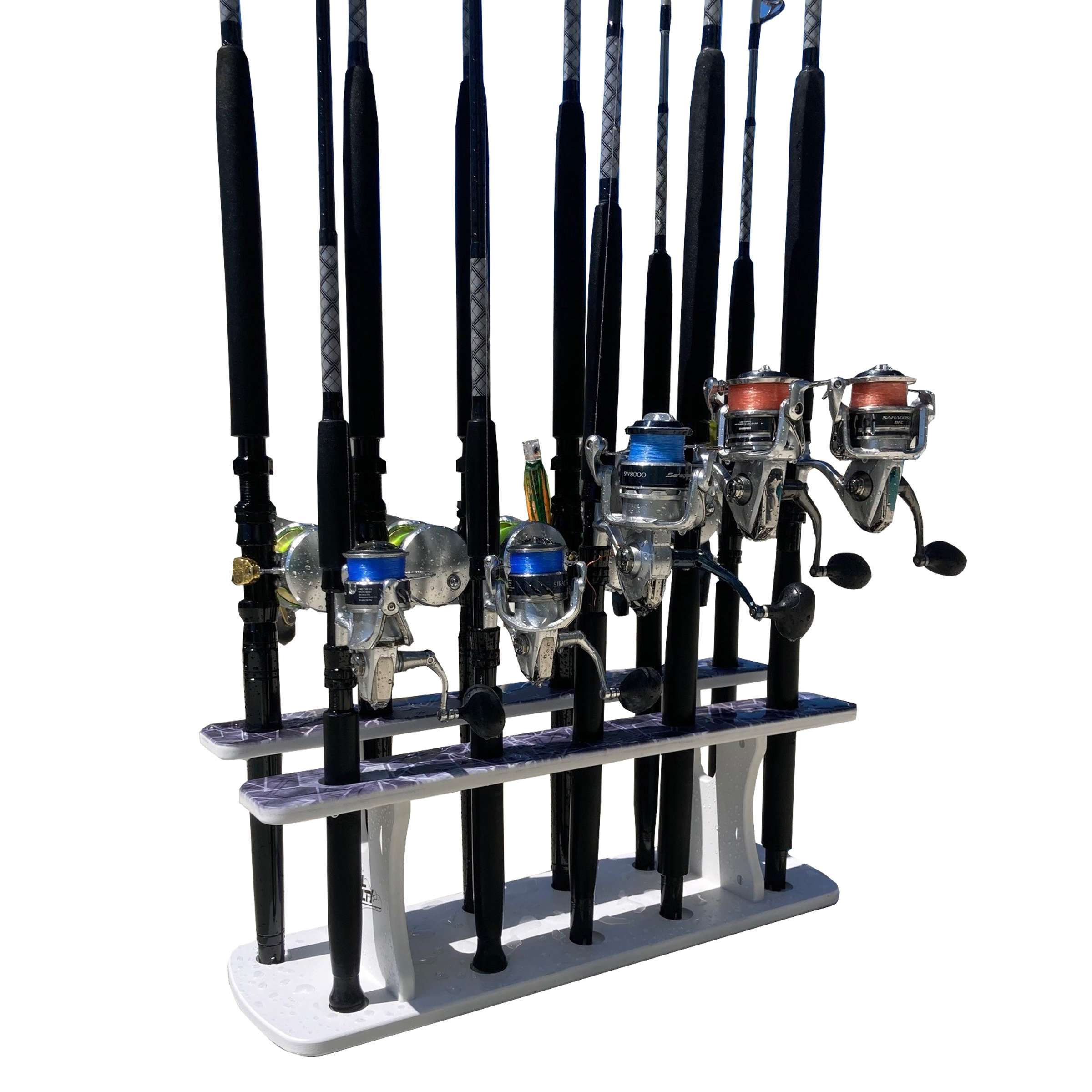 Two Level Reel Rack Rush Creek Reel Salty 11 Rod 2 Tier Floor Rack | Wayfair